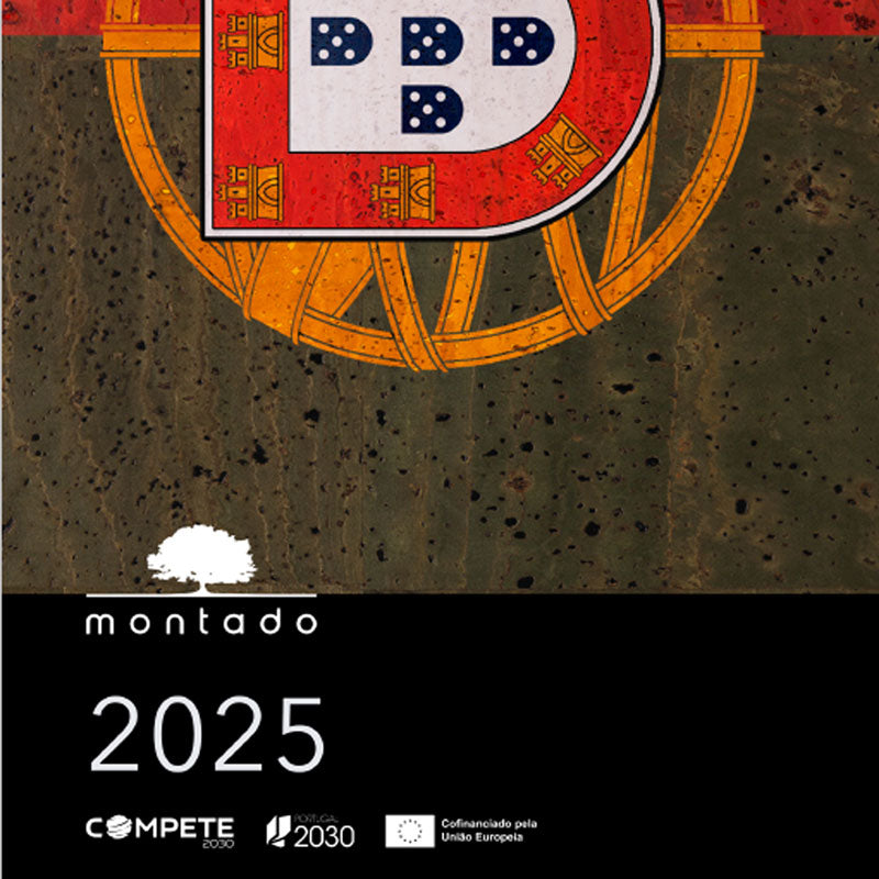 Visuel de la marque portugaise Montado aux couleurs du Portugal sur fond de liège sombre