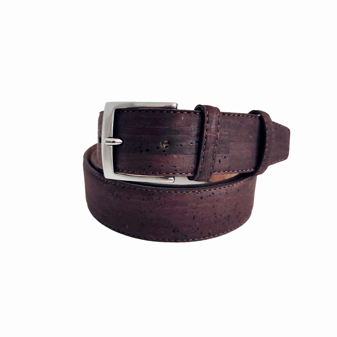 Ceinture en liège marron 35 mm, boucle argentée, modèle femme ou homme artisanal du Portugal