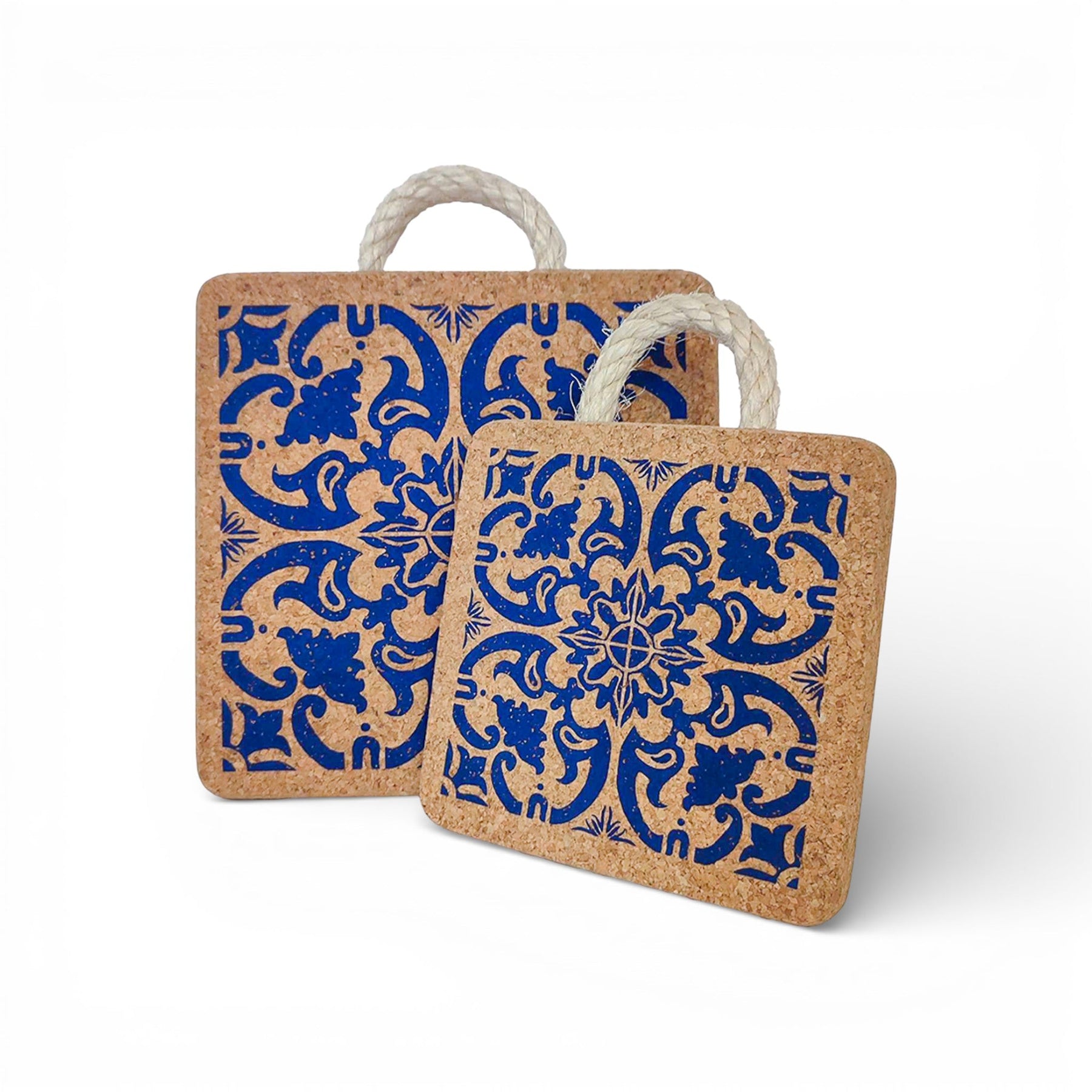 Dessous de plat en liège — duo motif azulejo Portugal — art de la table écoresponsable cadeau