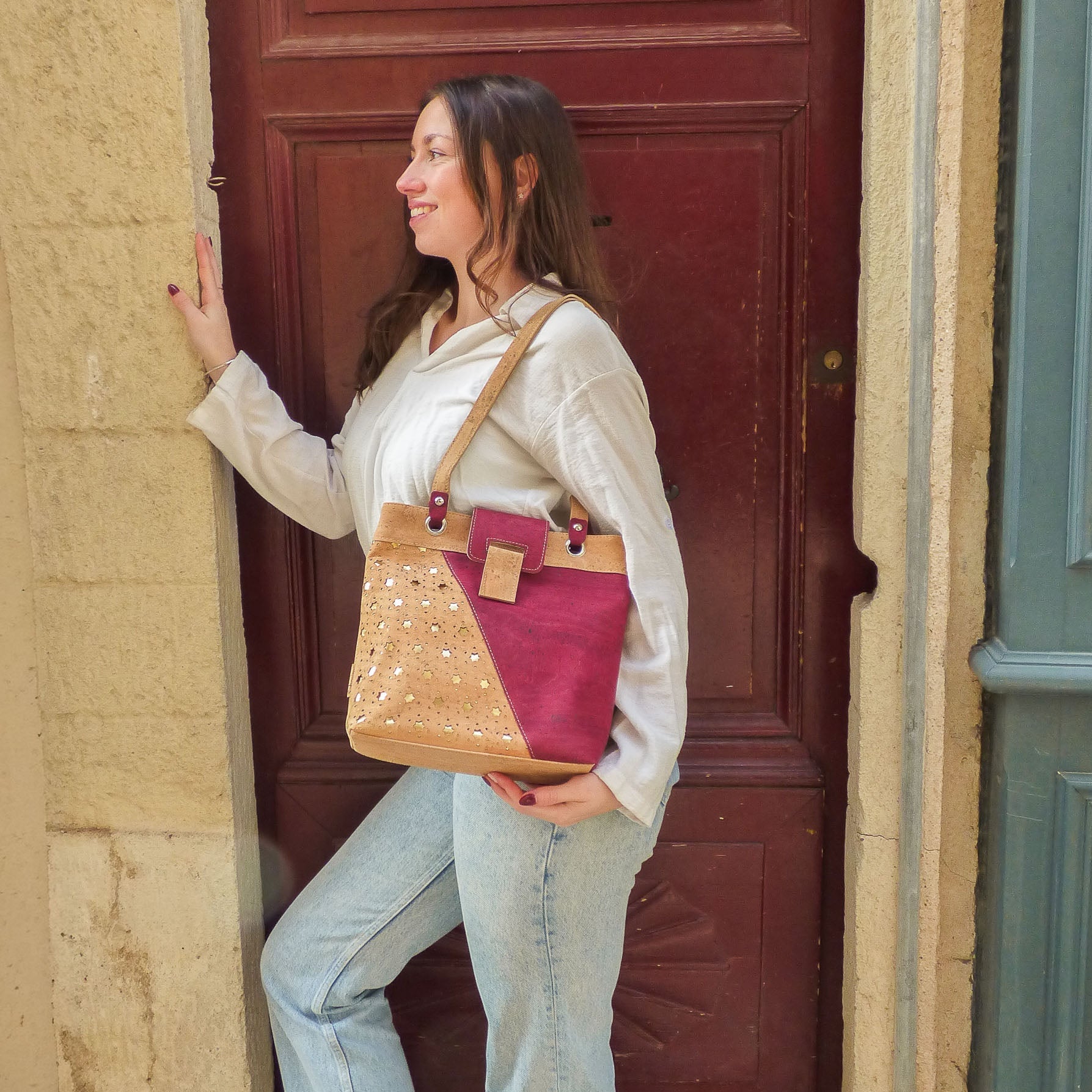 Sacs à main en liège, modèle étoile Sobreiro bicolore, artisanat du Portugal pour femme