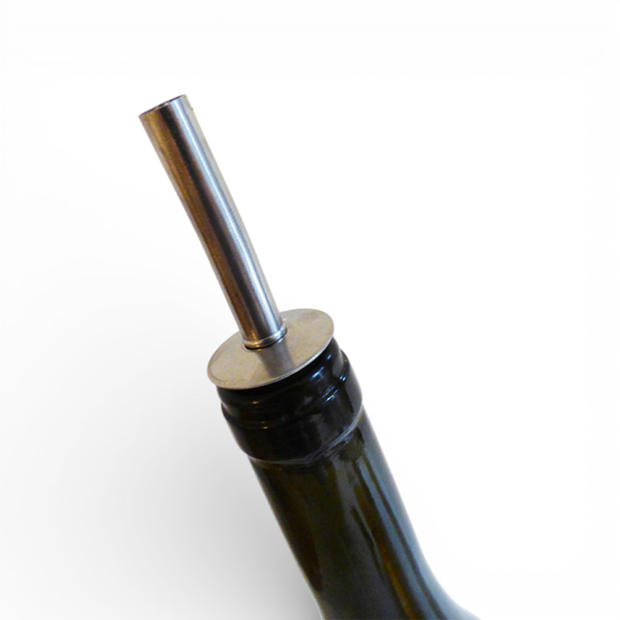 Viking cork and stainless steel pourer for oils and spirits, elegantly designed for table use.