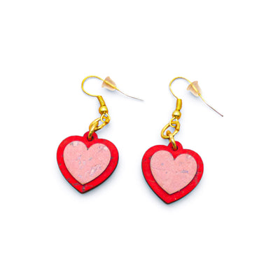 Boucles d'oreilles liège Petits Cœurs rouges roses — Artipel design délicat femme Portugal