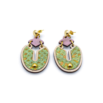 Boucles d'oreilles liège Iris vert violet — Artipel design unique Portugal