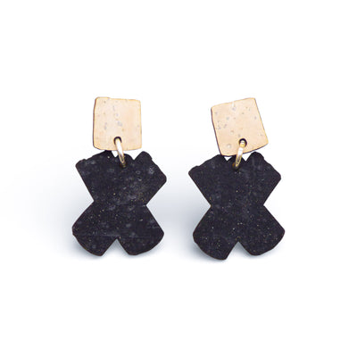 Boucles d'oreilles liège Croix Black White — Artipel motif noir blanc légères Portugal