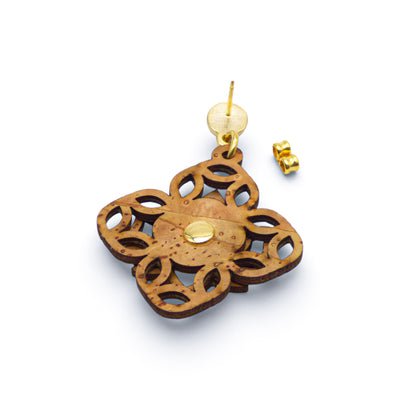 Boucles d'oreilles liège Golden Lotus — Artipel floral doré design élégant Portugal