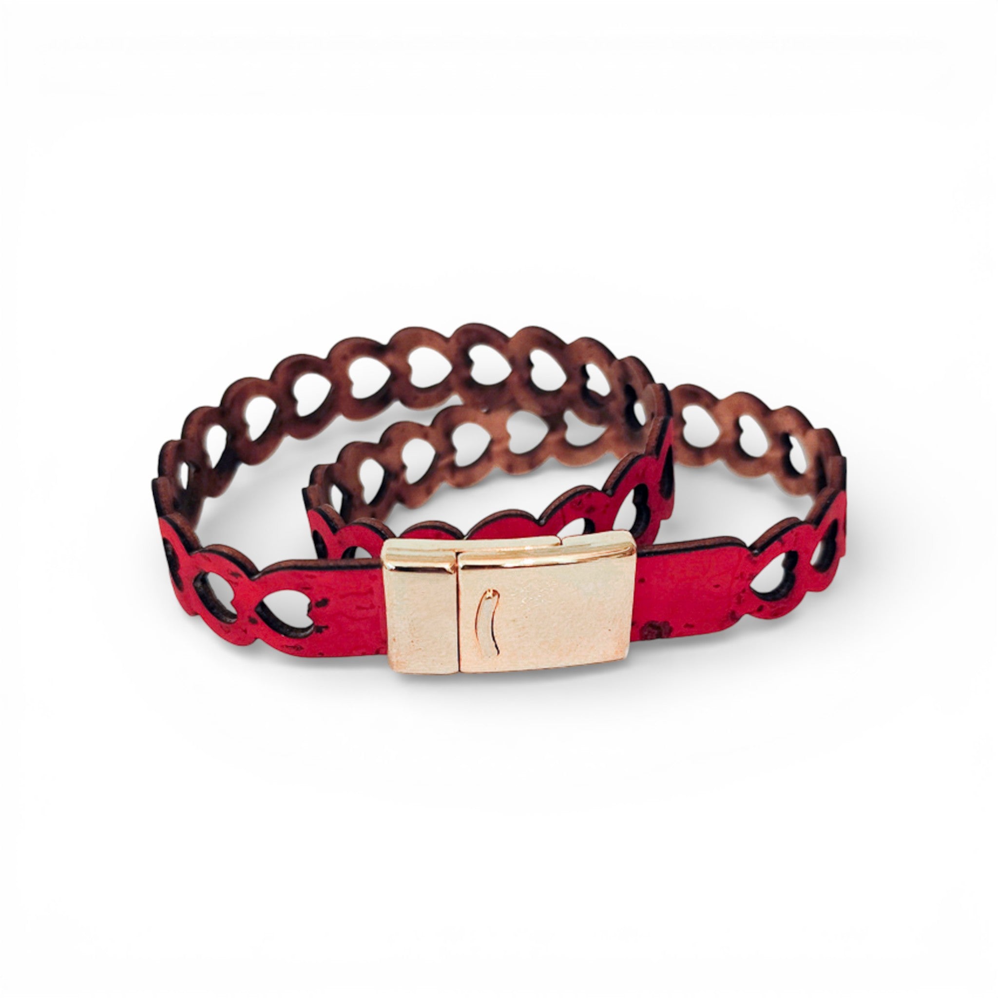 Bracelet vegan et éco-responsable en liège naturel du Portugal : Bracelet Double Cœur Rouge - Artipel - Home & Liège