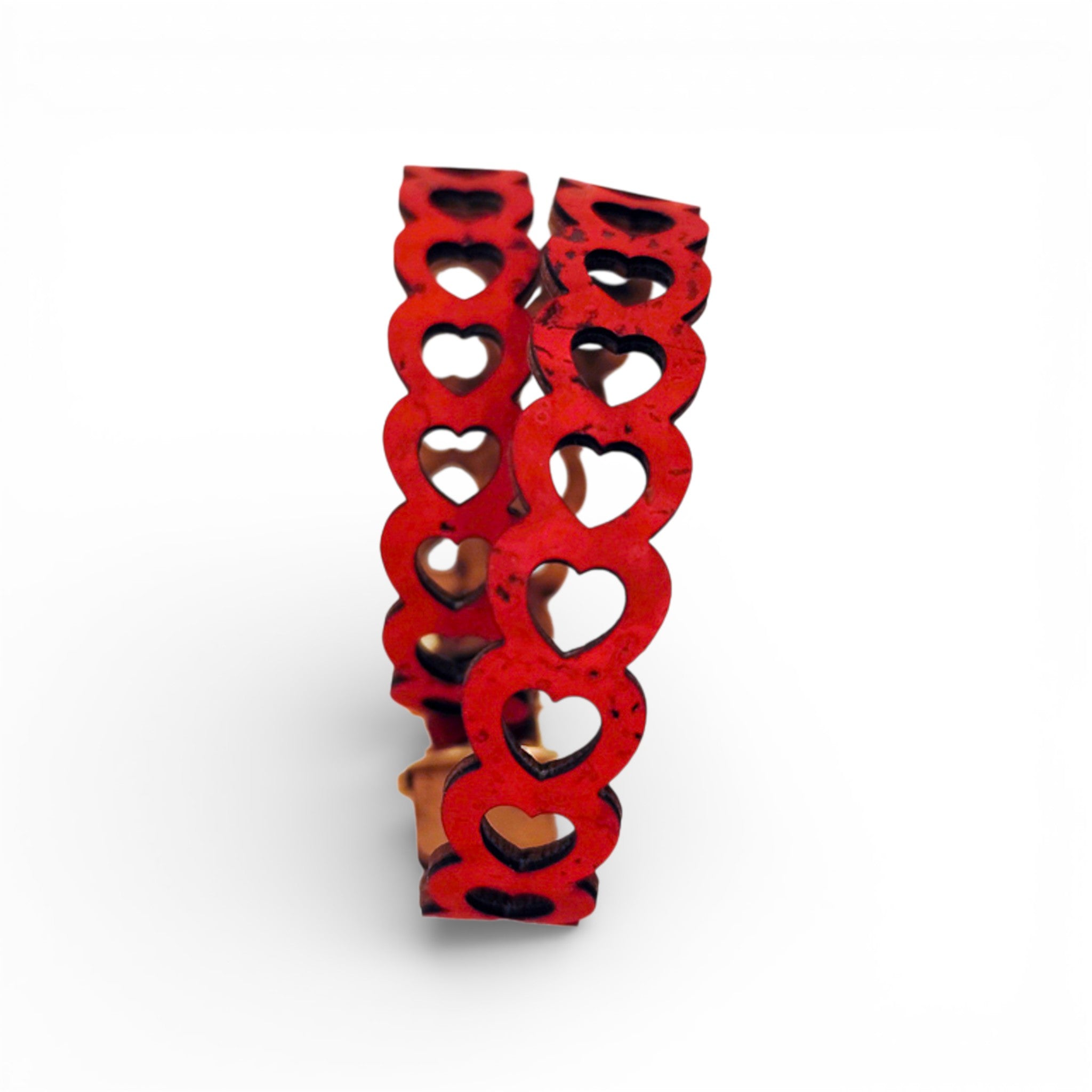 Bracelet vegan et éco-responsable en liège naturel du Portugal : Bracelet Double Cœur Rouge - Artipel - Home & Liège