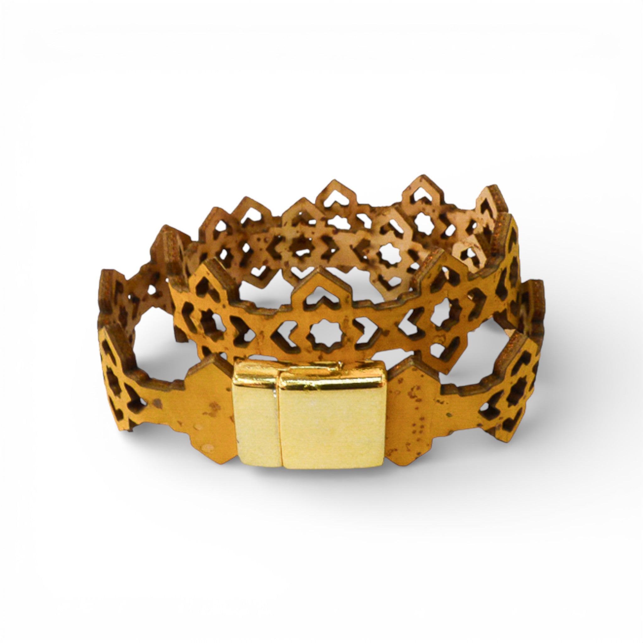 Bracelet vegan et éco-responsable en liège naturel du Portugal : Bracelet Liège Ajouré Jaune Motifs Délicats - Artipel - Home & Liège