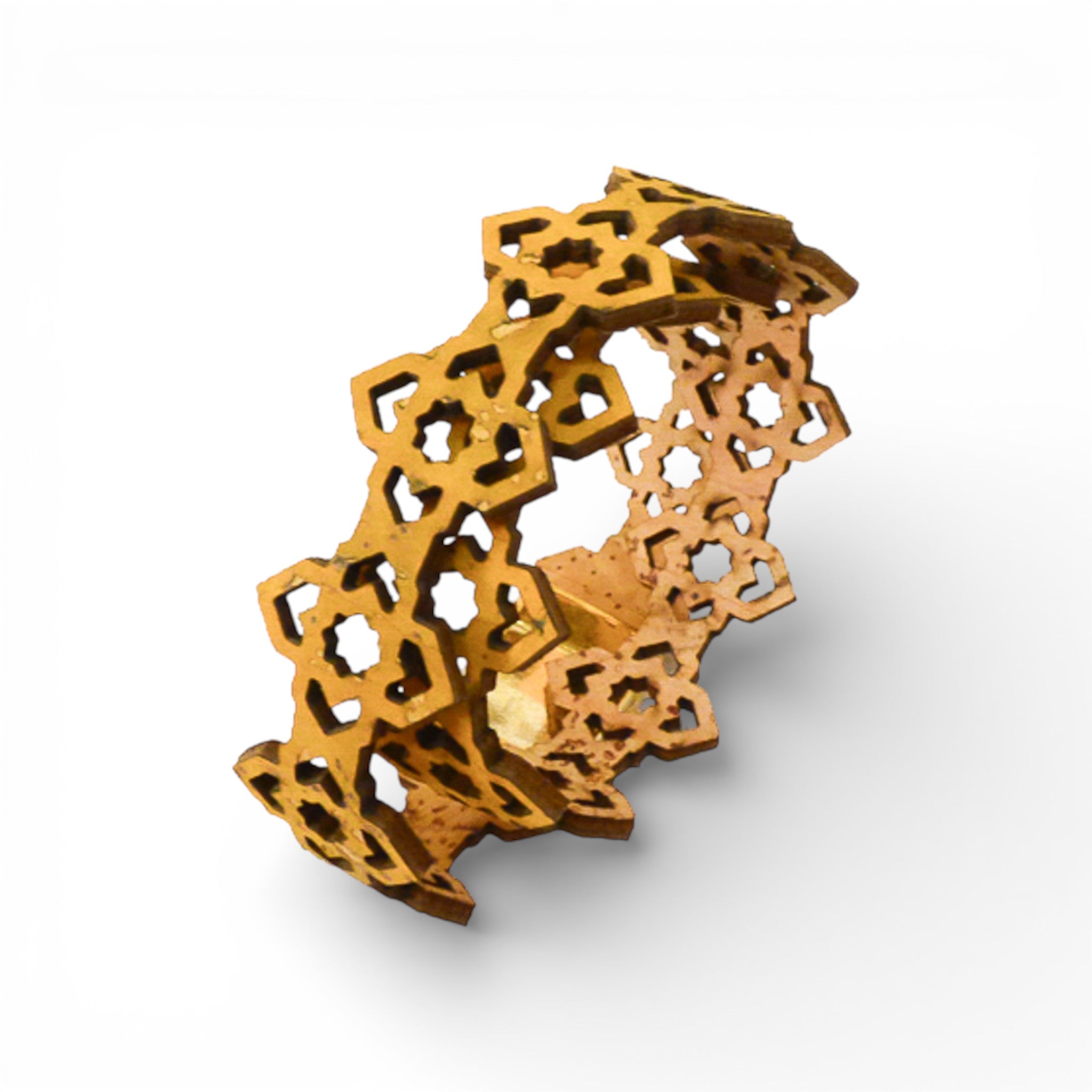 Bracelet vegan et éco-responsable en liège naturel du Portugal : Bracelet Liège Ajouré Jaune Motifs Délicats - Artipel - Home & Liège