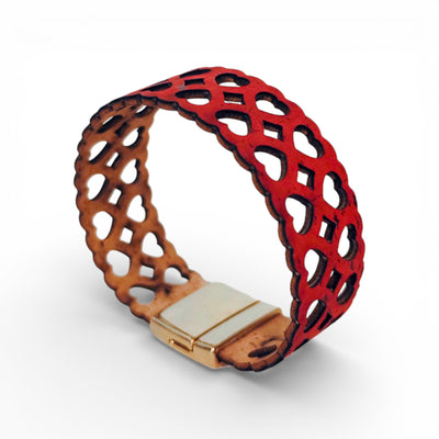 Bracelet Manchette "Cœur Passion" en Liège Rouge - vue de face