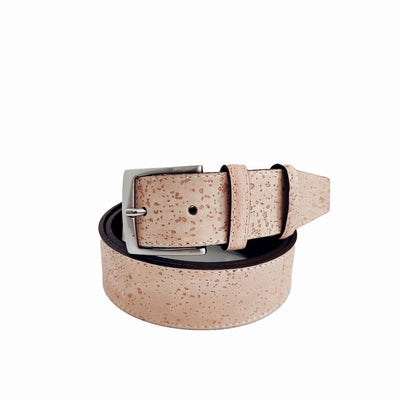 Ceinture enroulée en liège naturel beige moucheté — TC Cortiça, boucle métal argenté, Portugal