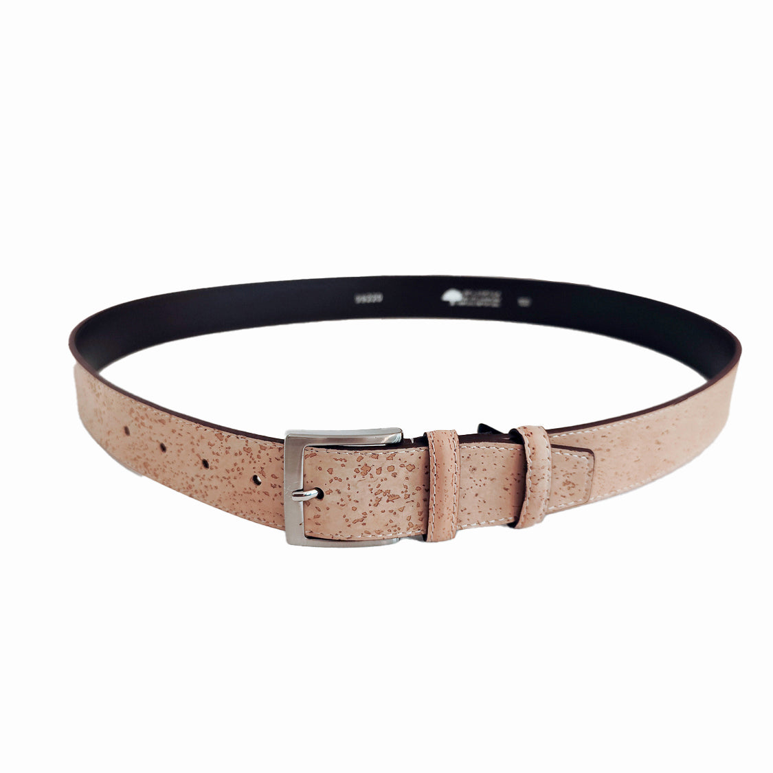 Ceinture en liège uni de 35mm avec boucle argentée, couleur naturelle, par TC Cortiça.