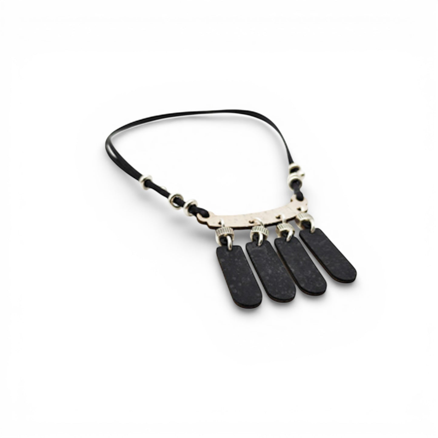 Black and white Liège necklace by Artipel, showcasing a modern design with natural cork and elegant accents.