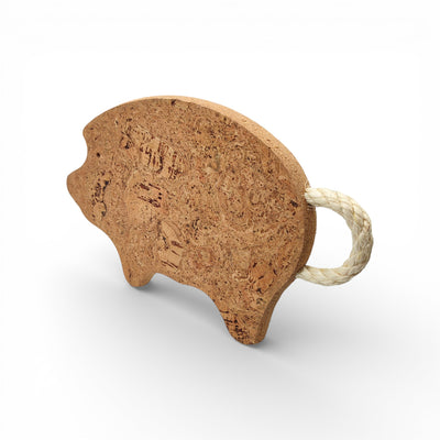 Dessous de plat cochon en liège marbré — Viking, trois-quarts, anse en jute, Portugal