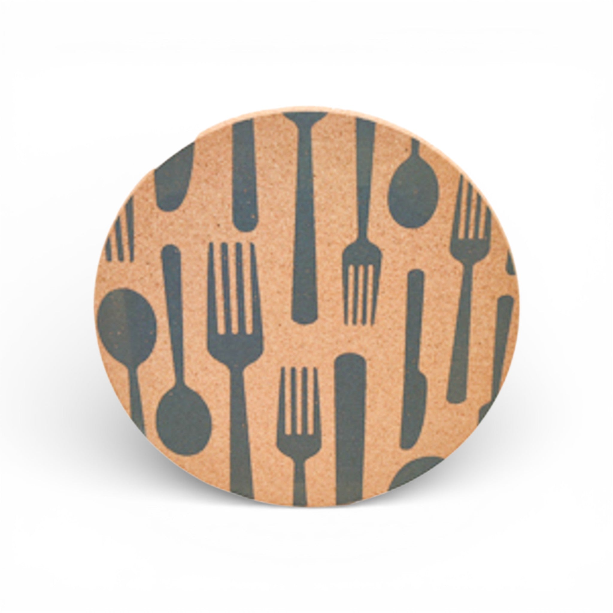 Round gray "Abstract" cork trivet from Viking, featuring a contemporary design for stylish table protection.
