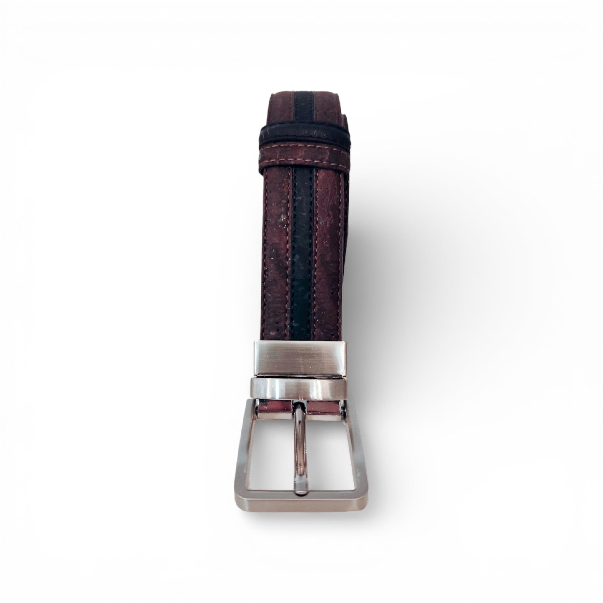 Face foncée d'une ceinture réversible en liège bordeaux — TC Cortiça, bande centrale, Portugal