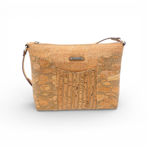 Mini sac à main épaule en tissu liège de la marque Elenco, affichant une texture naturelle et un design compact.