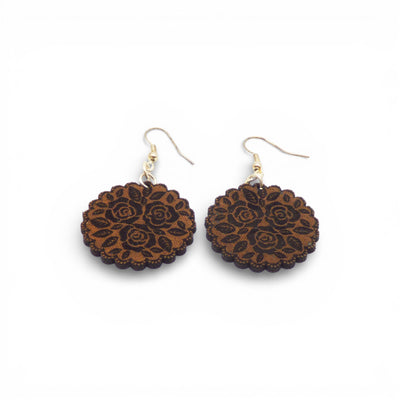 Boucles d'oreilles liège Grande Rose marron — Artipel design floral élégant Portugal