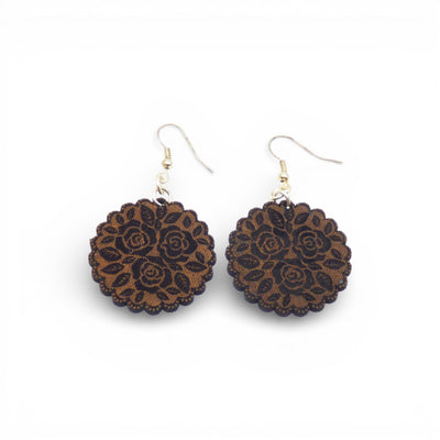 Boucles d'oreilles liège Grande Rose marron — Artipel design floral élégant Portugal