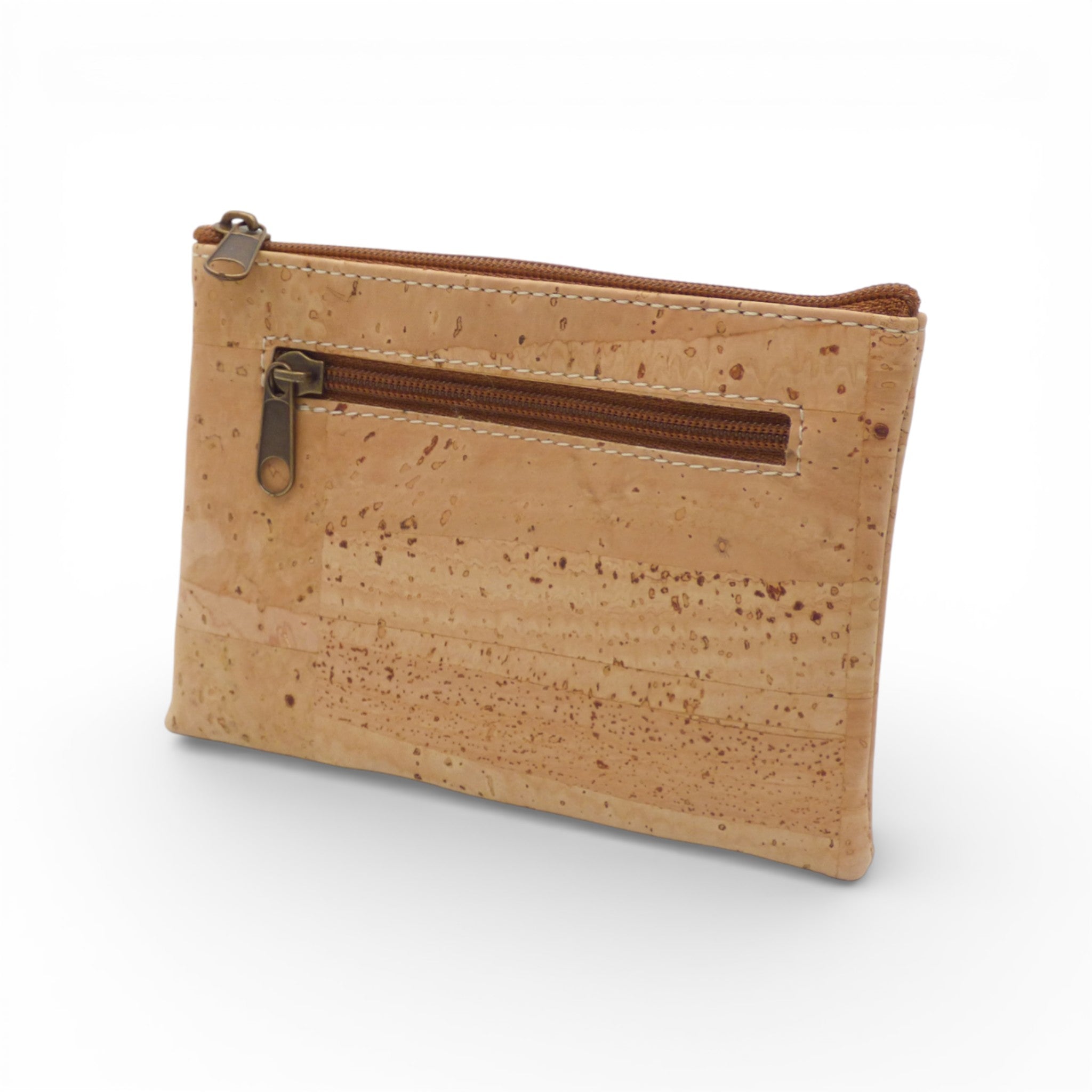 Dos d'un porte-monnaie en liège naturel — Montado, poche zippée horizontale, anti-RFID, Portugal