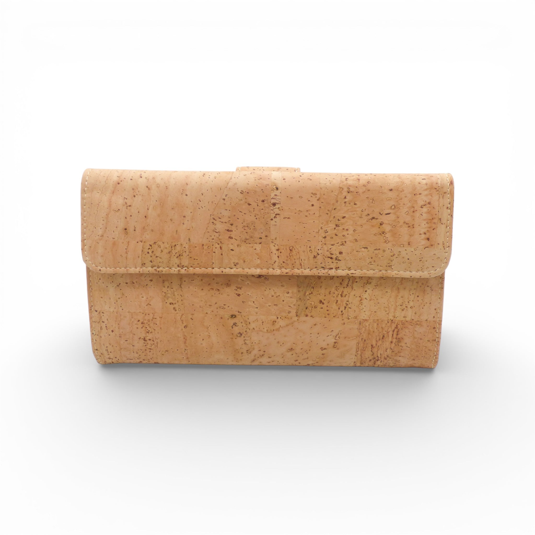 Portefeuille femme fermé de face en liège naturel uni — Montado, rabat à patte, Portugal