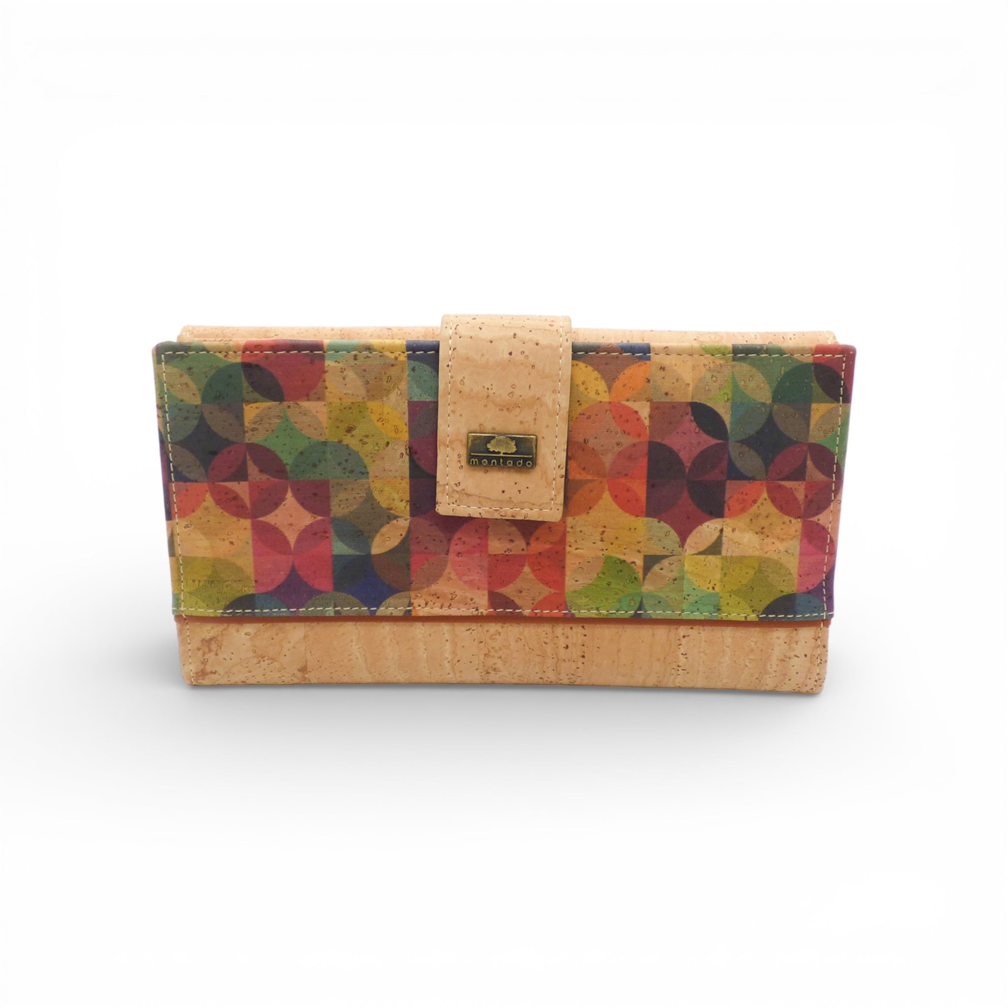 Portefeuille Compagnon fermé, rabat en liège imprimé géométrique multicolore — Montado, Portugal
