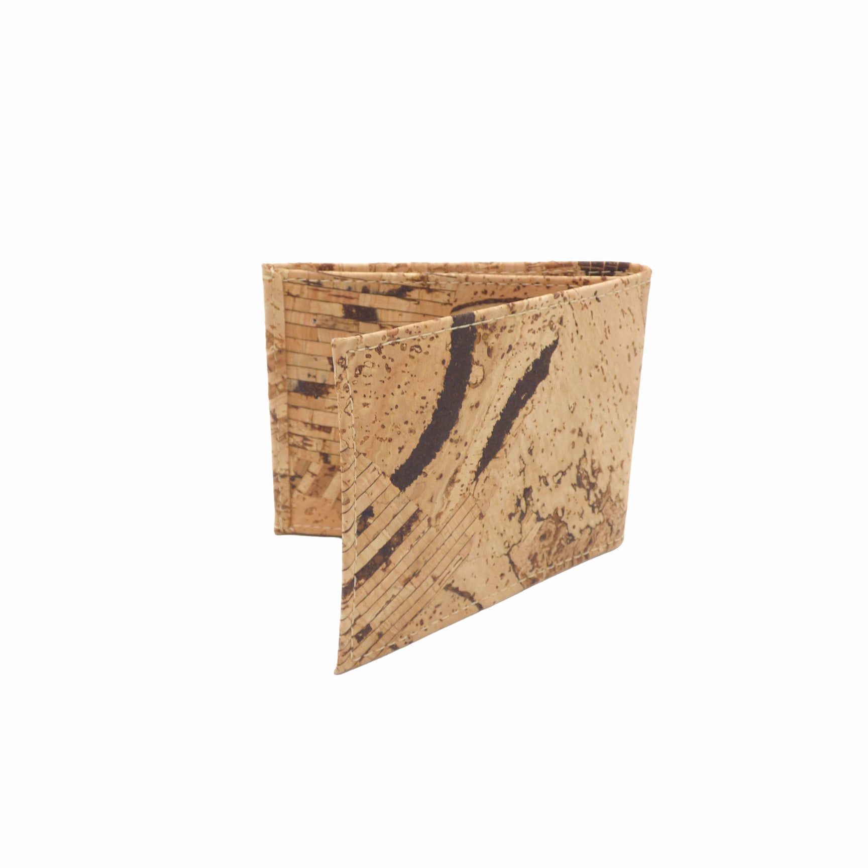 Détail finition liège — portefeuille homme Cork Design bifold artisanat