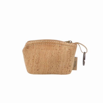Porte-monnaie zippé en liège naturel uni — TC Cortiça, anneau porte-clés, artisanat Portugal
