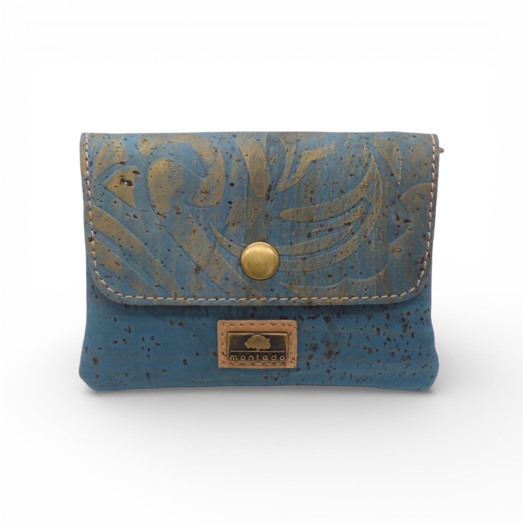 Montado porte monnaie à rabat en cuir, affichant une texture élégante et un design pratique pour la gestion des pièces.