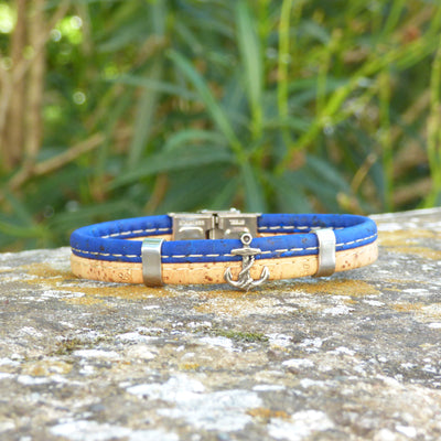 Bracelet double cordon pendentif ancre en liège — Cork Colors, bijou marin du Portugal