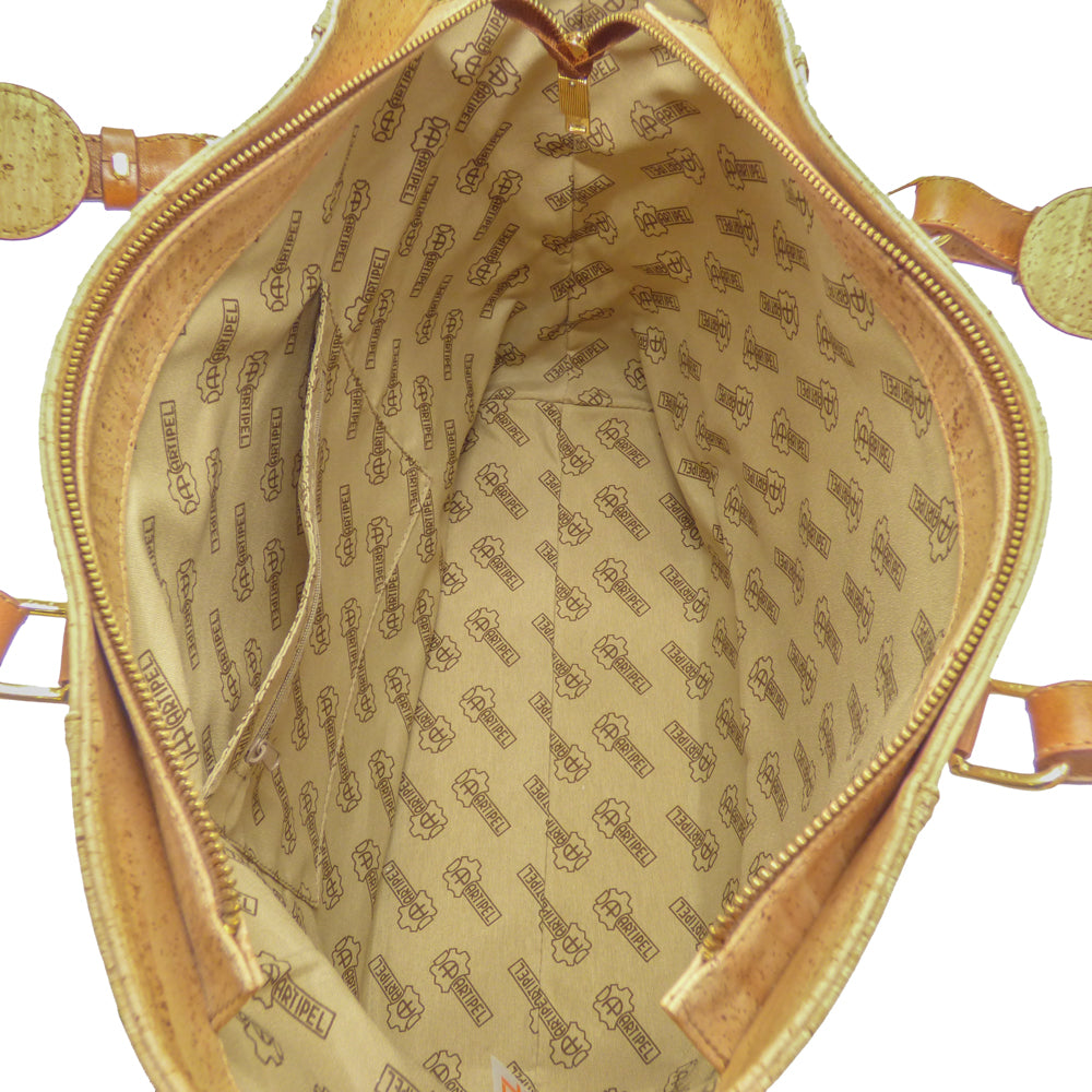 Sac Hipica grand format Artipel liège et cuir - détail fermeture zippée