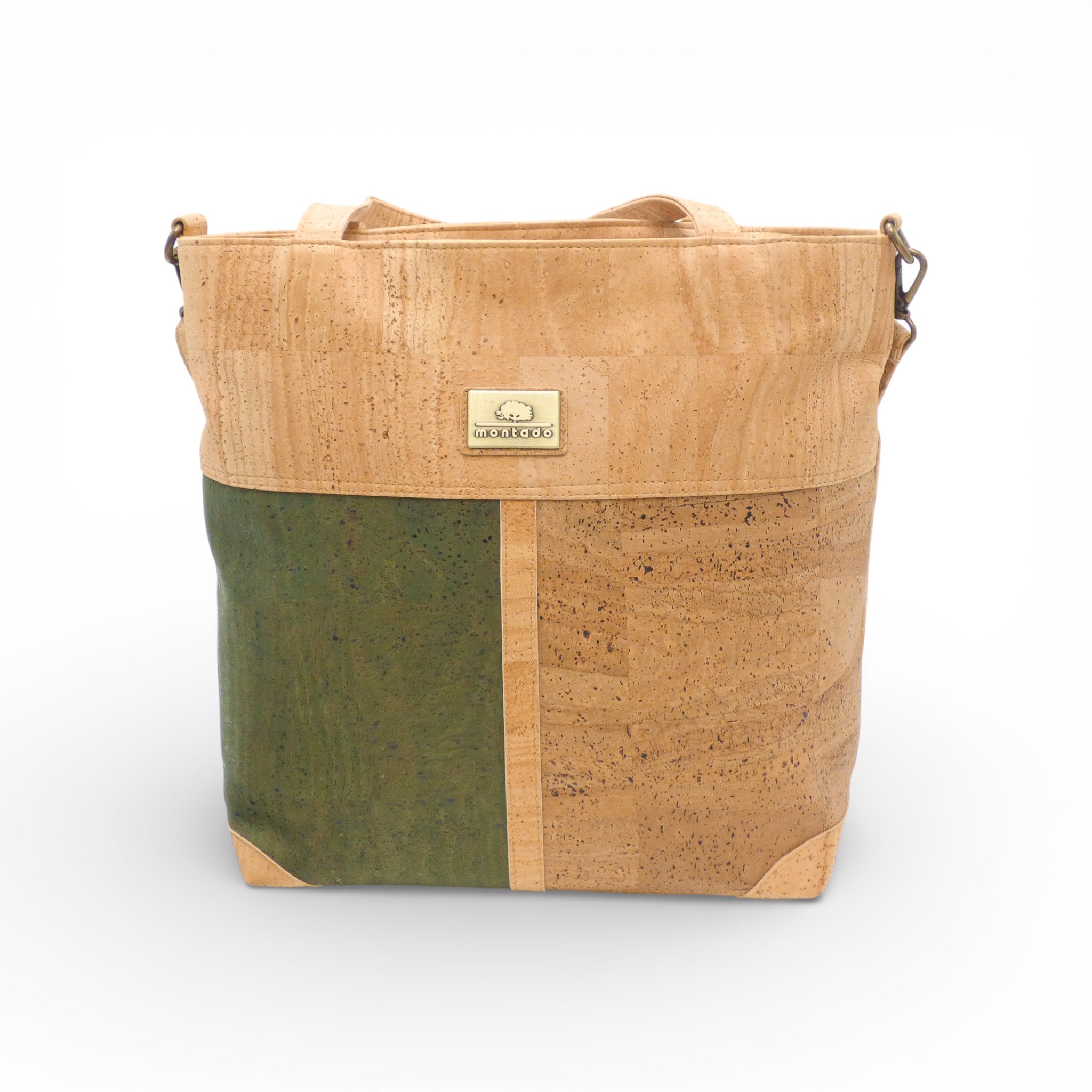 Sac bicolore kaki Montado en liège - vue face, motif kaki naturel - Portugal