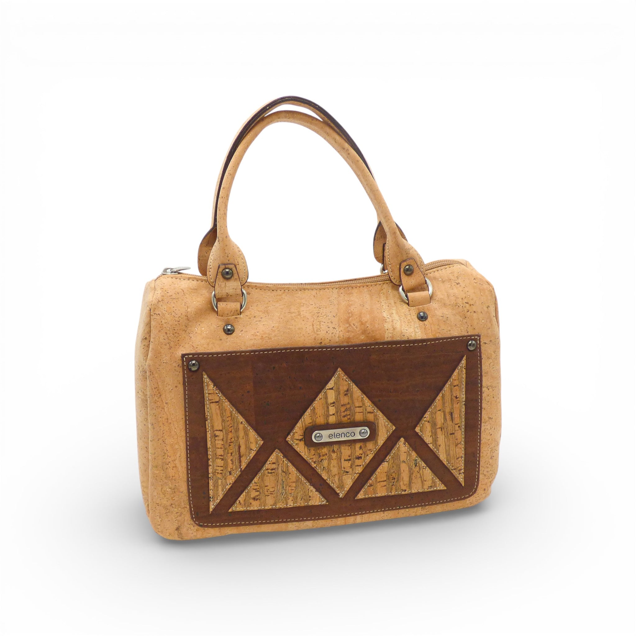 Sac à main géométrique en forme de triangle de la marque Elenco, avec un design moderne et artistique.