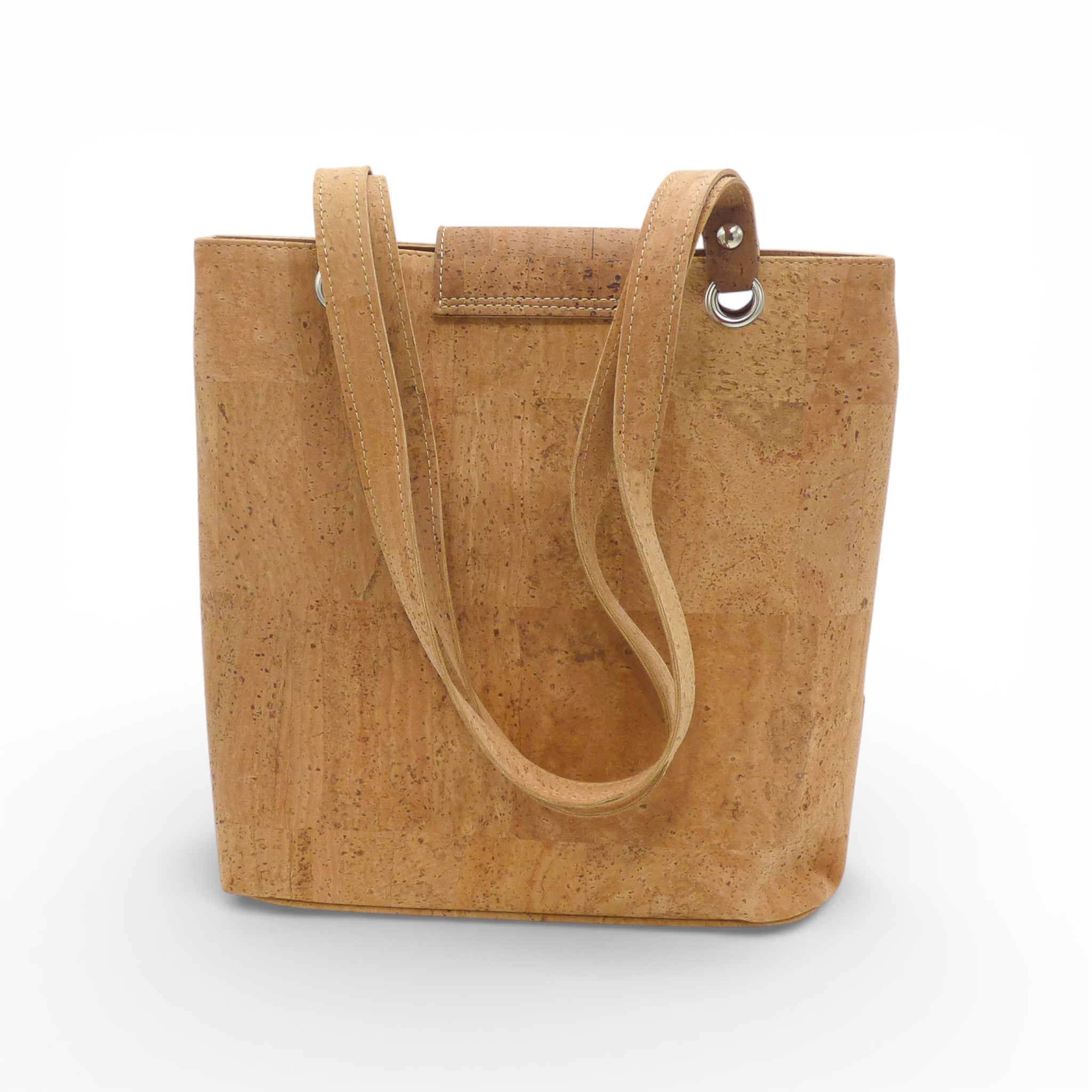 Sac en liège Sobreiro aux motifs géométriques étoilés, avec une bandoulière et une texture naturelle.