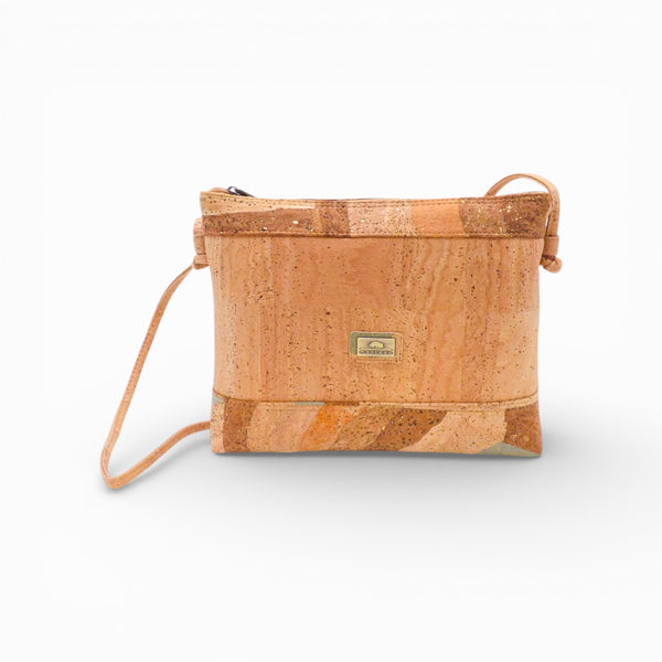 Petite pochette bandoulière en liège Montado - vue de face - bandeau coloré Portugal