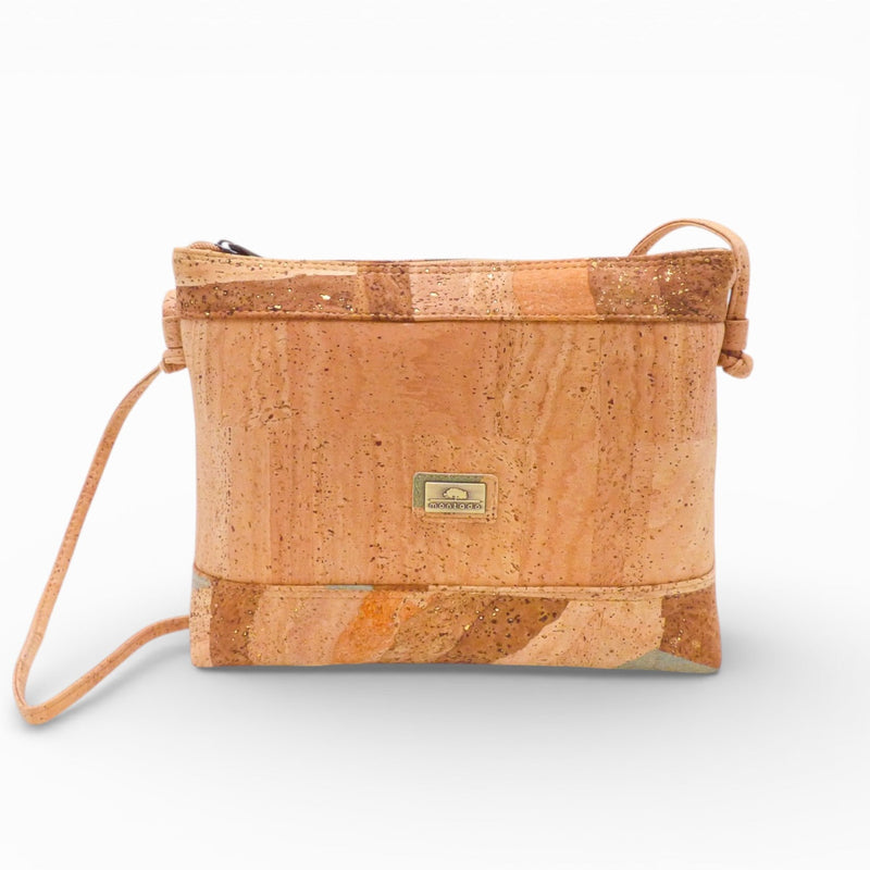 Petite pochette en liège naturel, base marbrée pailletée — Montado, vue face, Portugal