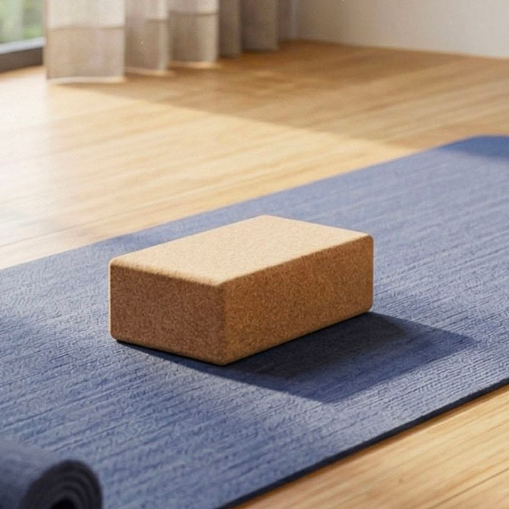 Bloc de yoga en liège naturel posé sur un tapis — Viking, mise en situation, Portugal