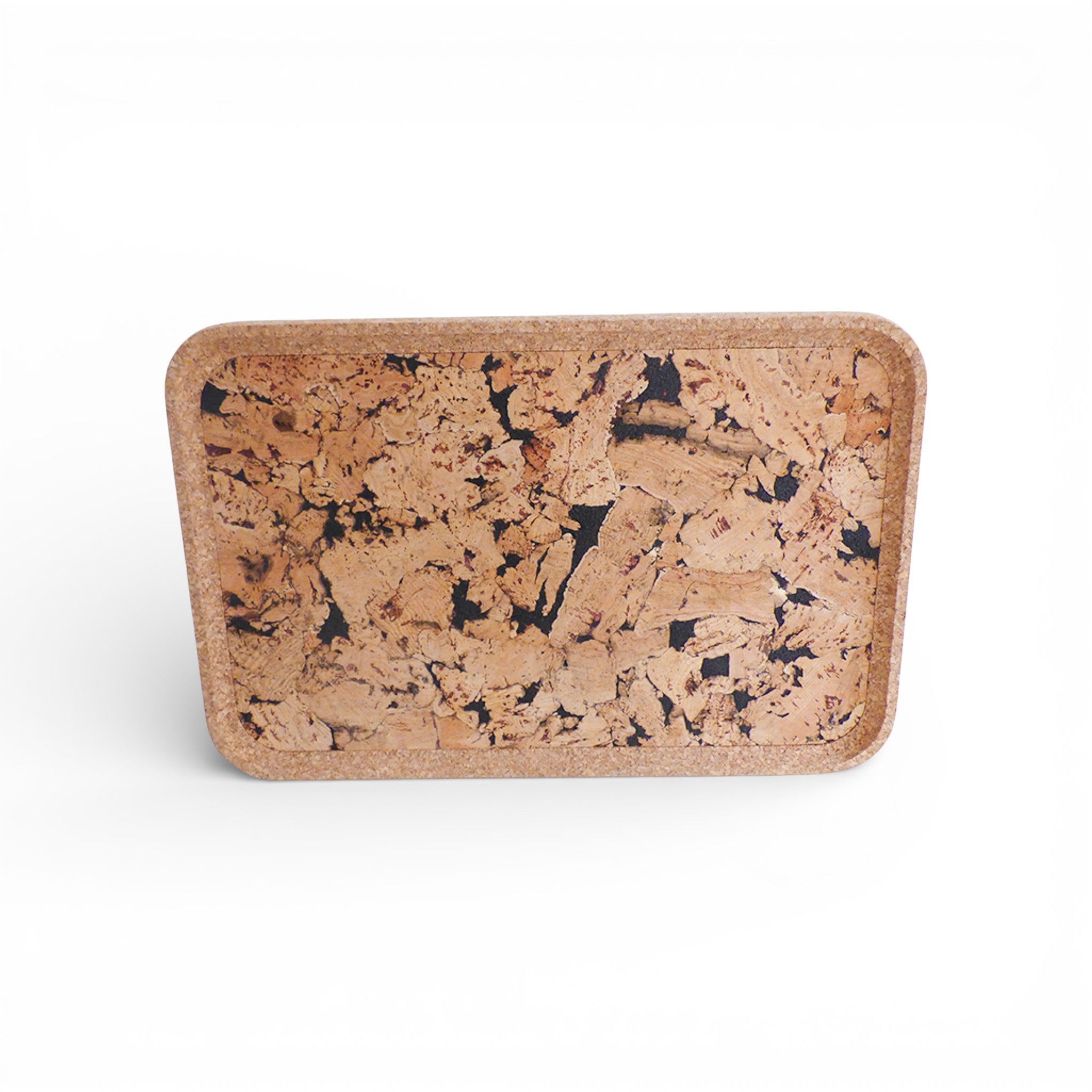 Rectangular natural cork serving tray by Viking, featuring a sleek black edge for elegant table presentation.