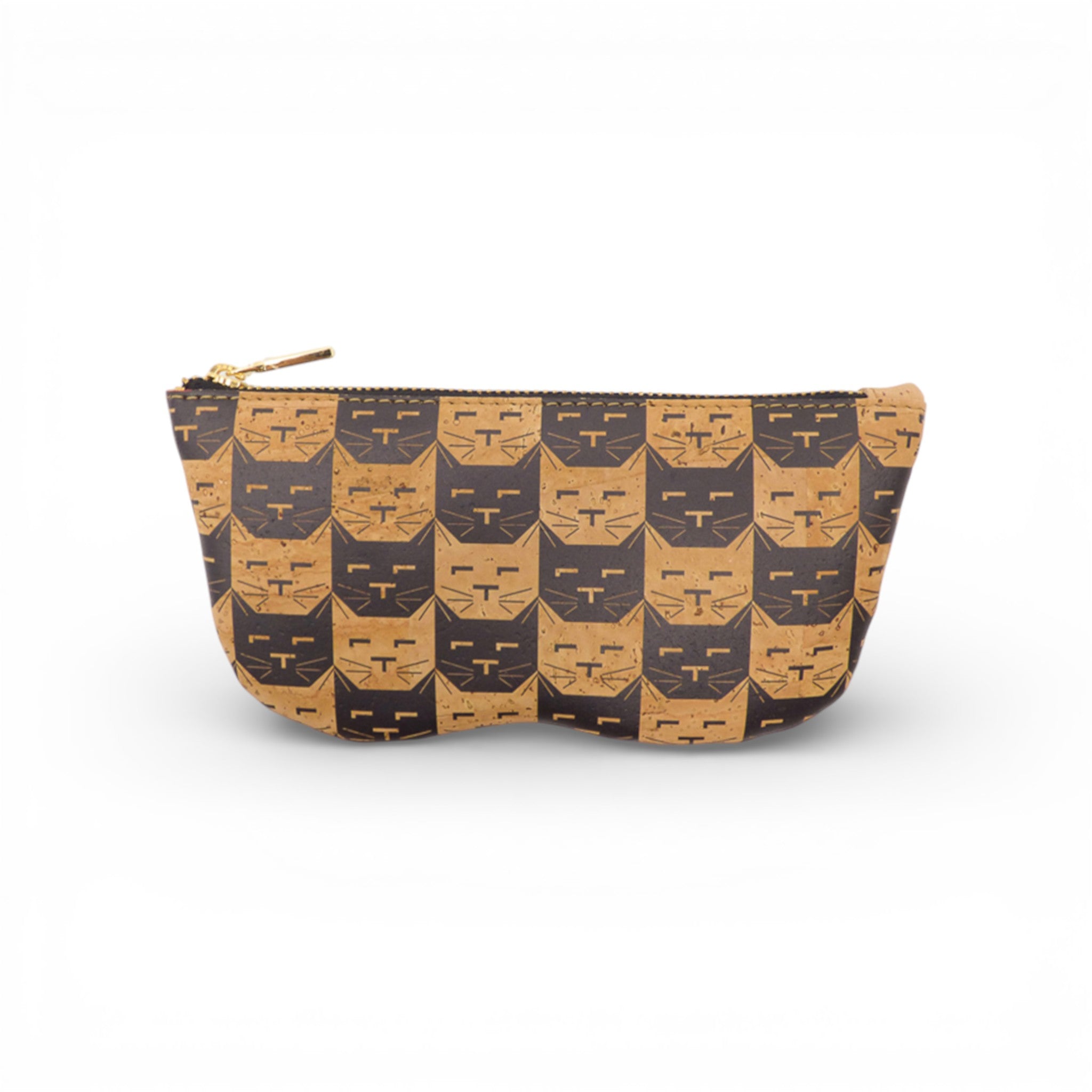 Soft eyeglass case by Artipel featuring a black kitten design on natural cork material.