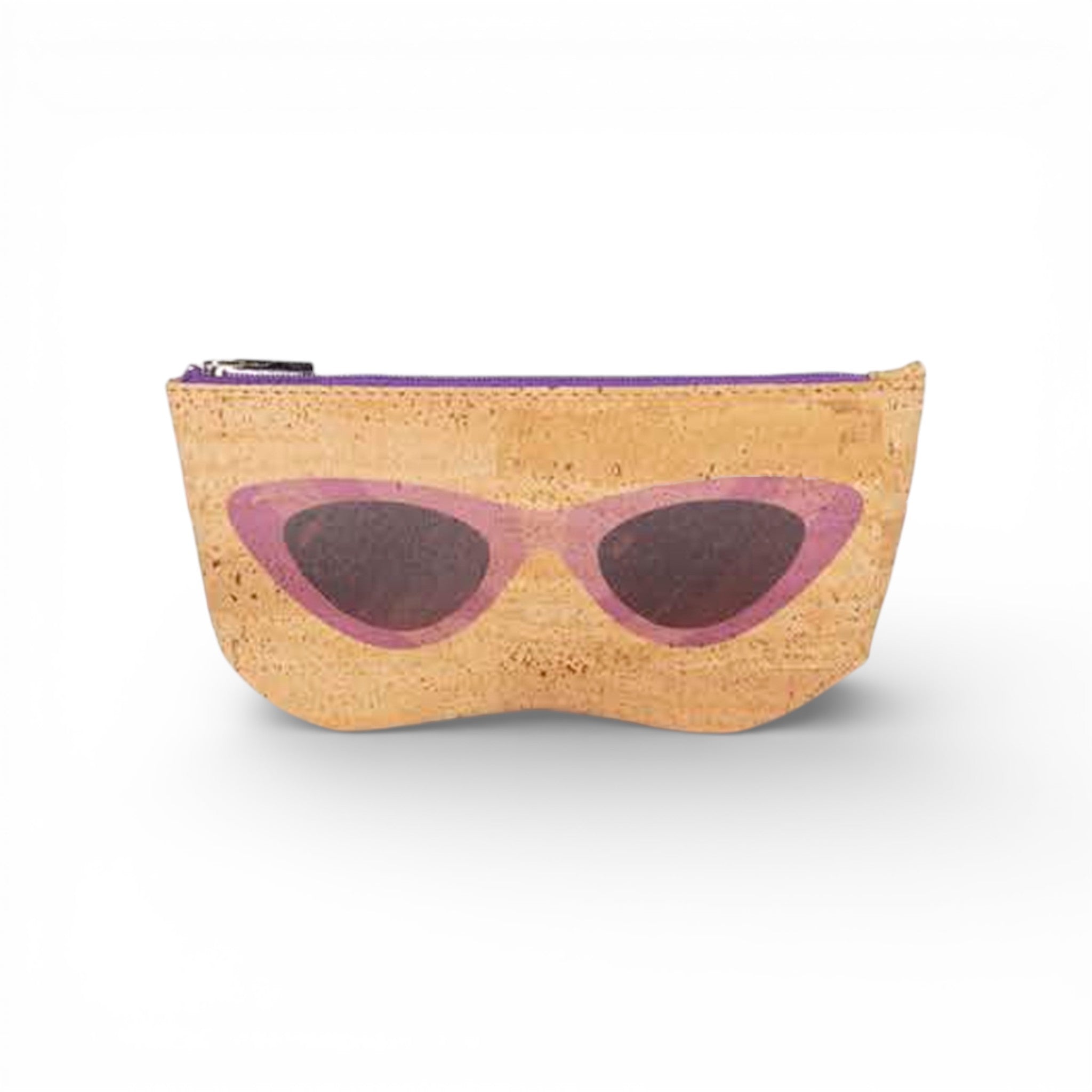 Étui à lunettes en liège imprimé lunettes cat-eye roses — Artipel, zip violet, Portugal
