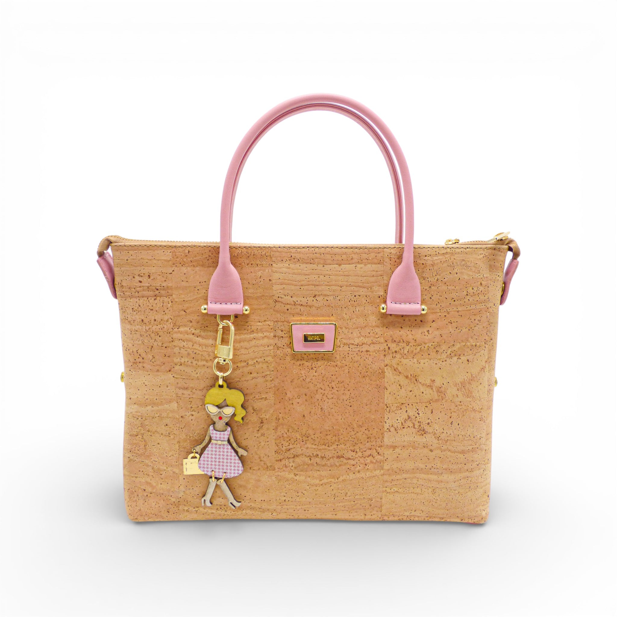 Petit sac modulable en liège rose, forme cabas — Artipel, fait main Portugal