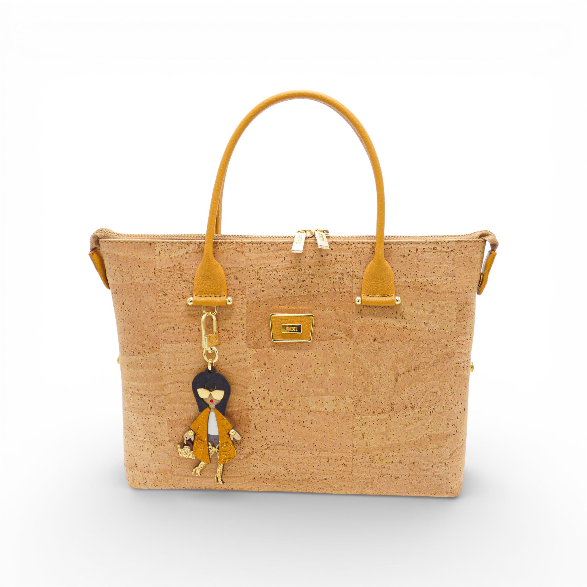 Sac convertible en liège naturel, anses moutarde — Artipel, face, bijou de sac, bandoulière, Portugal