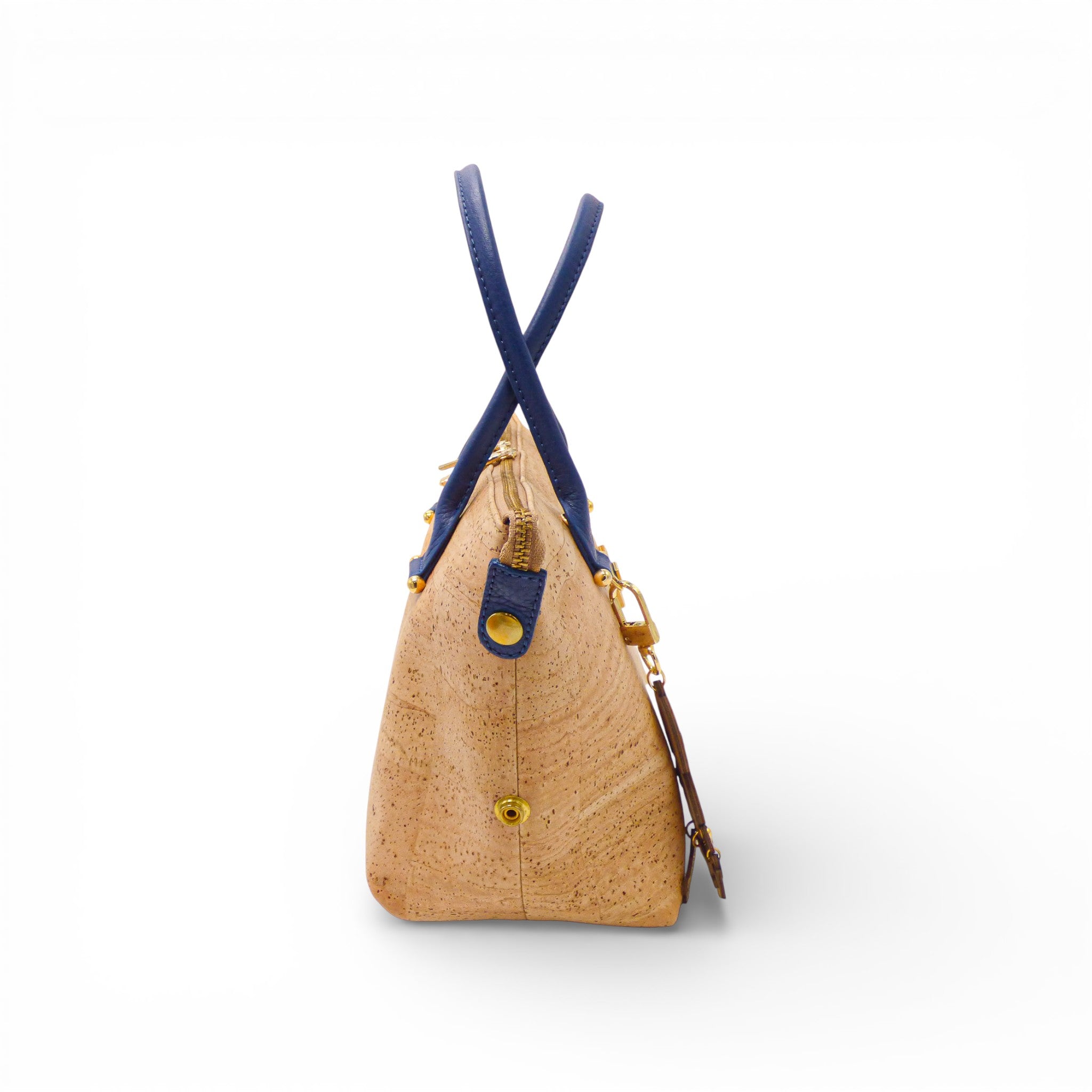 Profil d’un sac modulable cabas en liège naturel — Artipel, anse bleue, bouton-pression, Portugal