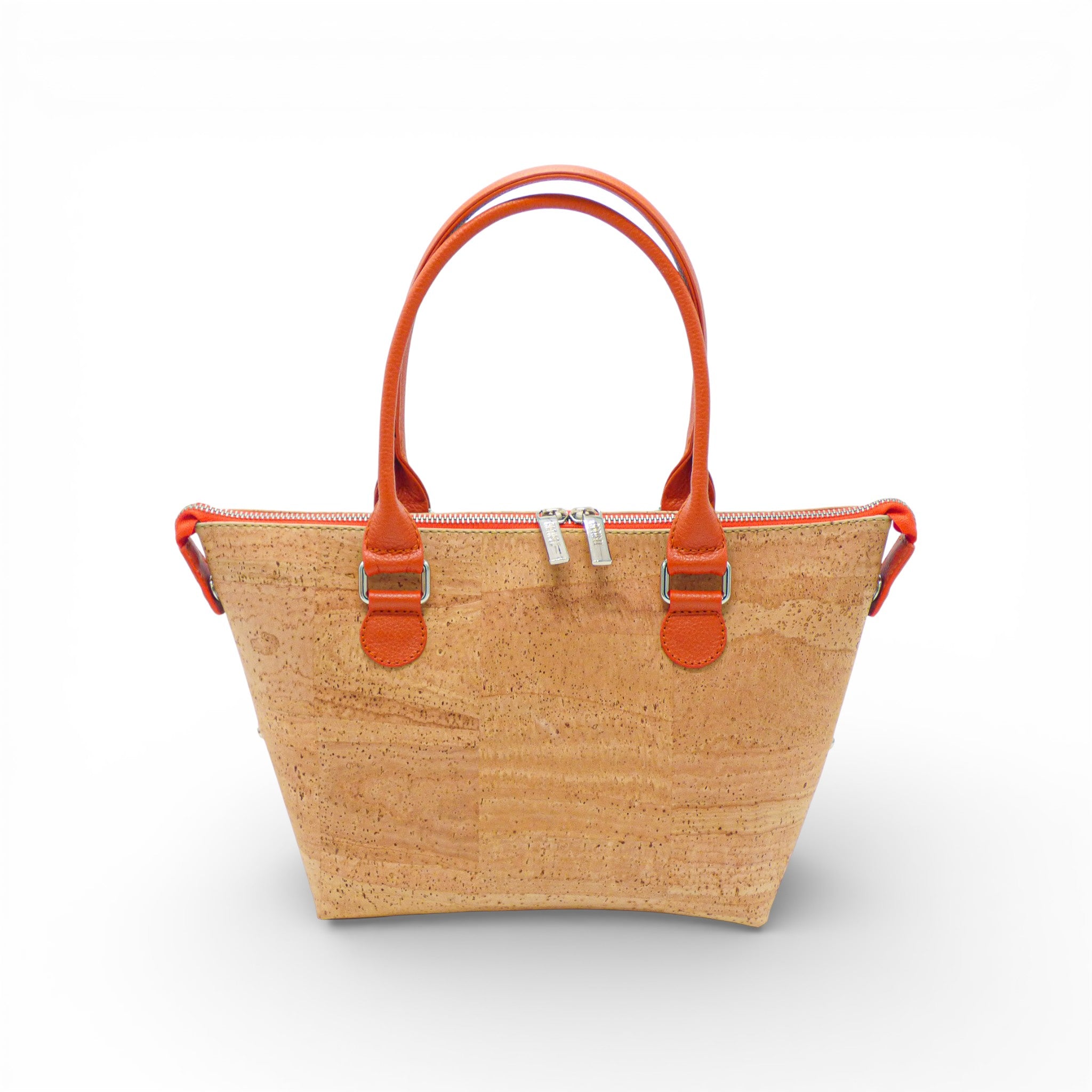 Sac trapèze en liège naturel uni anses orange — Artipel, anse bandoulière, zip, Portugal