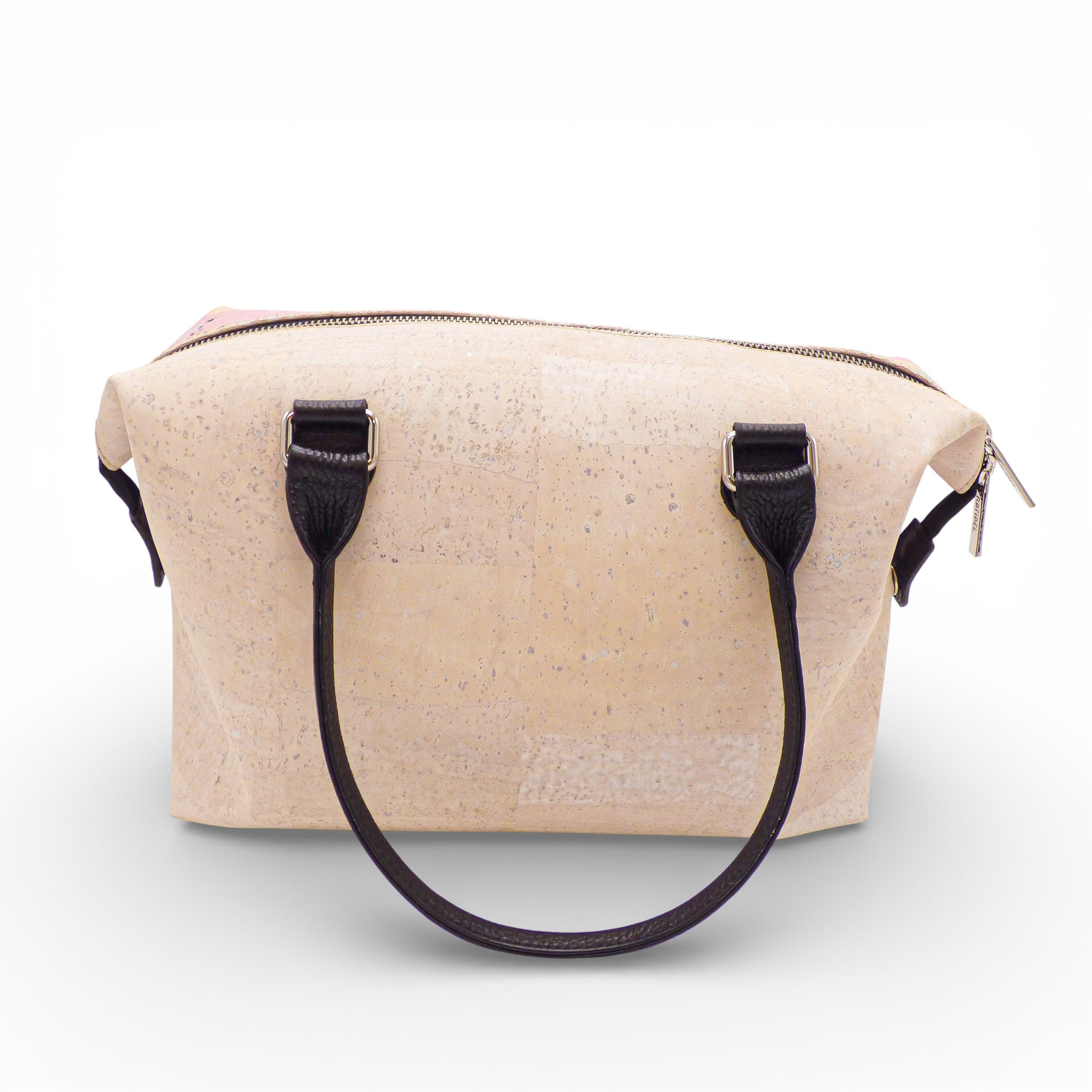 Dos d'un sac modulable en liège naturel — Artipel, anses brun foncé, attaches métal, Portugal