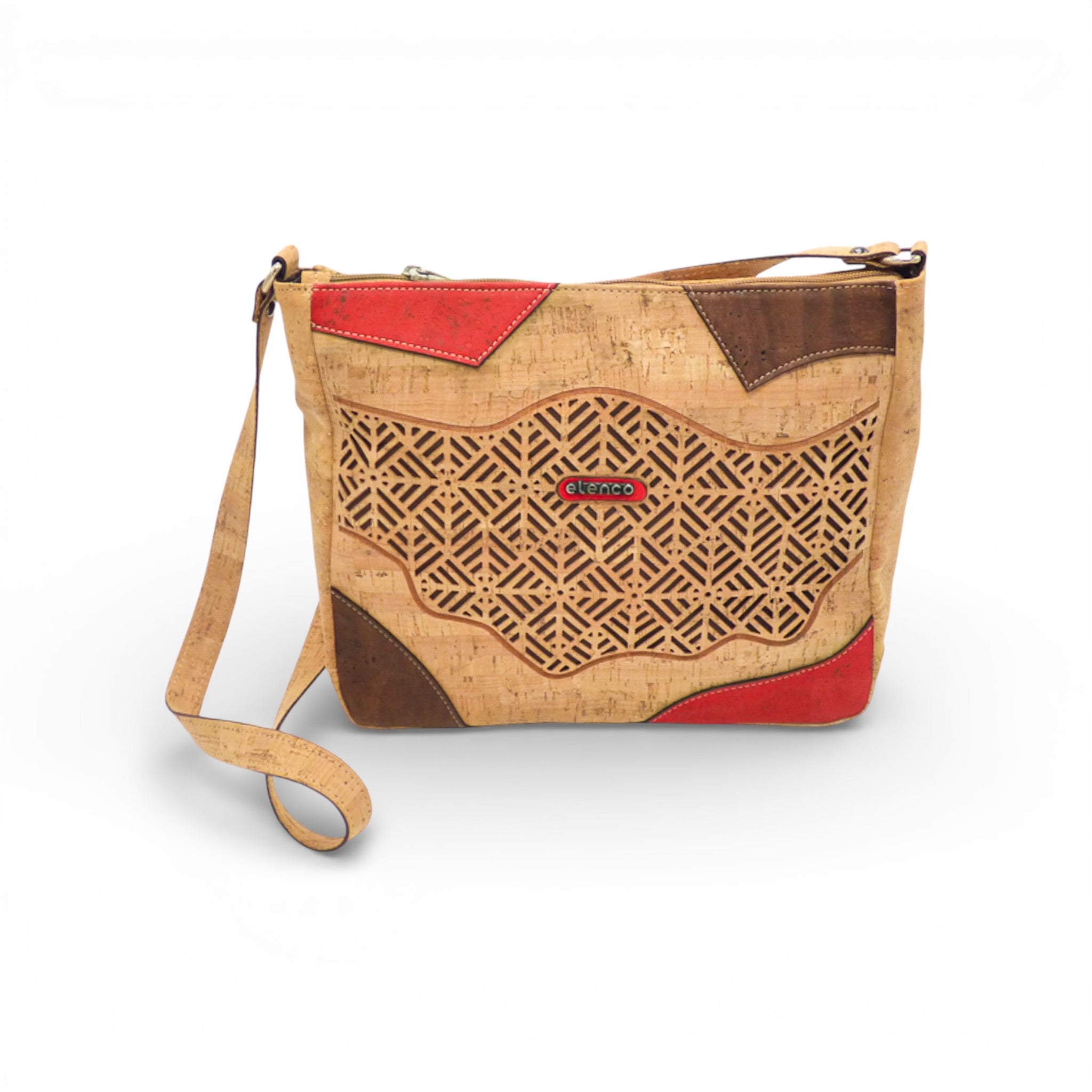 Sac bandoulière Mosaïque Elenco en liège - vue angle, motifs géométriques - Portugal