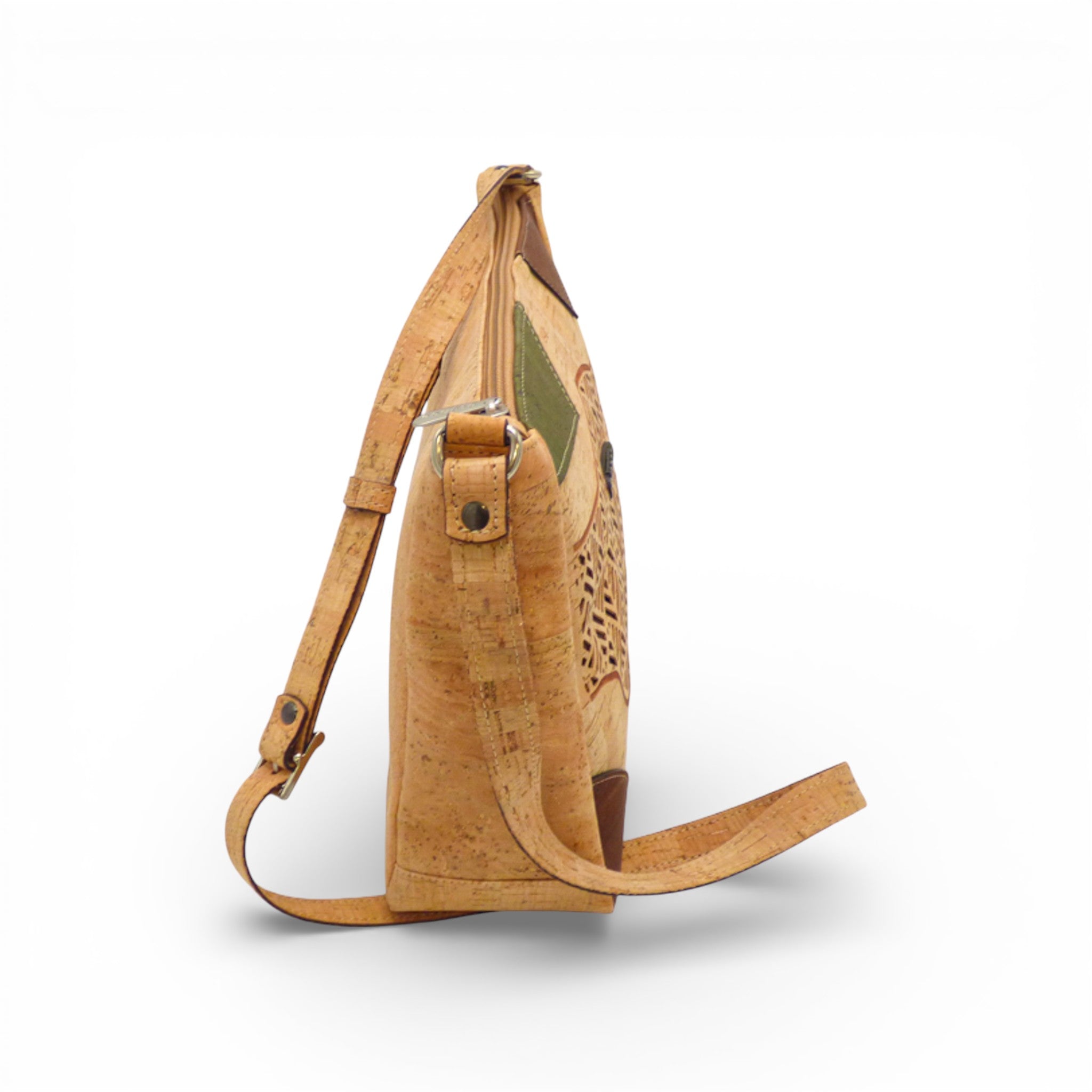 Sac bandoulière Mosaïque Elenco en liège - vue ensemble, fond blanc - Portugal