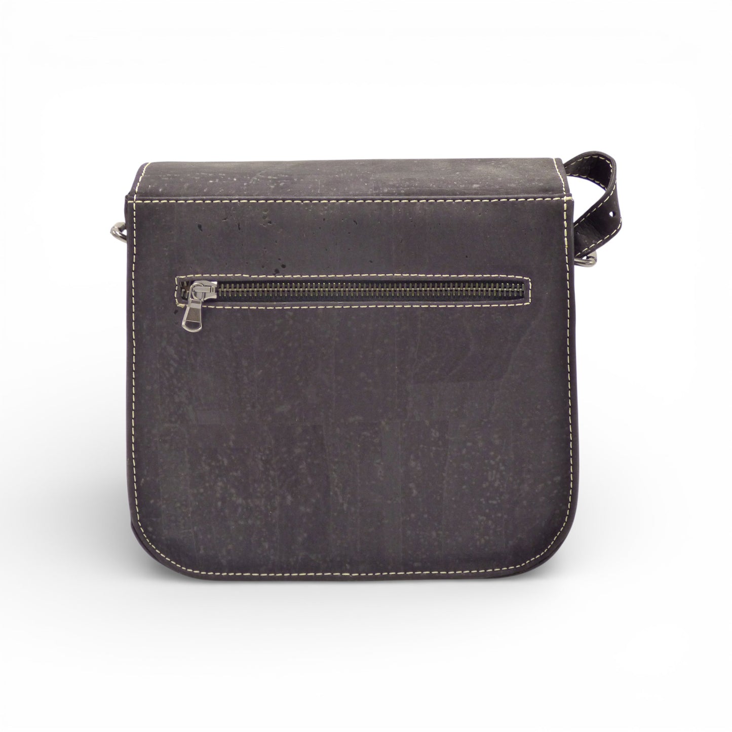 Chic black cork shoulder bag from Marla Pais with a zippered back pocket and waterproof design.