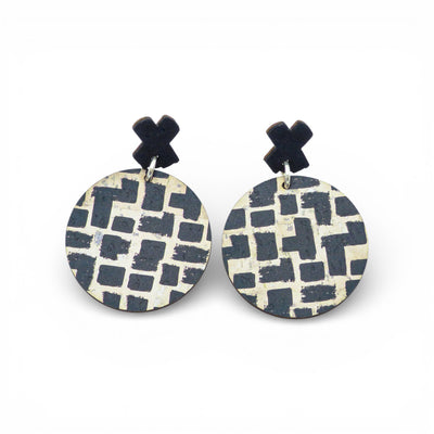 Boucles d'oreilles rondes liège noir blanc — Artipel design moderne légères Portugal