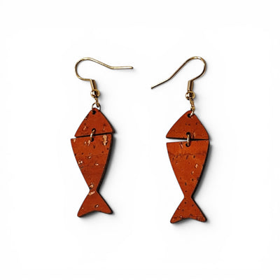 Pendantes poisson en liège orange terracotta, cadeau femme original écoresponsable